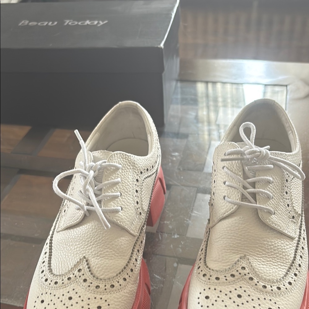 Beau Today White and Red Brogue Shoes